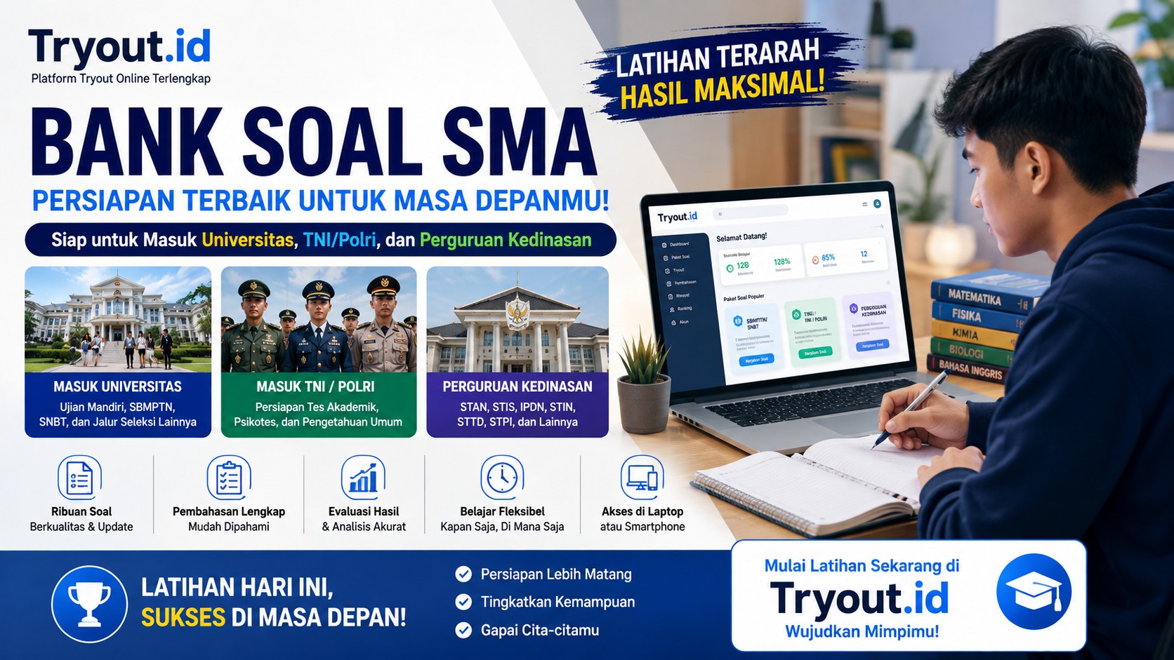 Bank Soal SMA di Tryout.id: Persiapan Lebih Matang untuk Masuk Universitas, TNI/Polri, hingga Perguruan Kedinasan